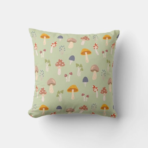 Cottagecore Colorful Mushrooms Pattern Throw Pillow