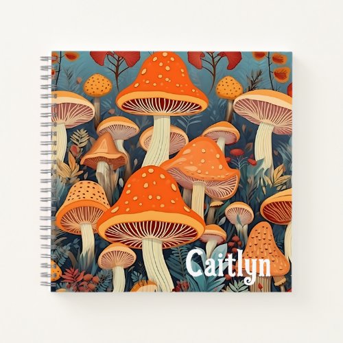 Cottagecore Colorful Mushrooms Personalized Sketch Notebook