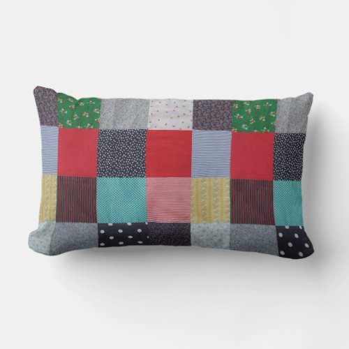 cottagecore colorful squares of patchwork lumbar pillow