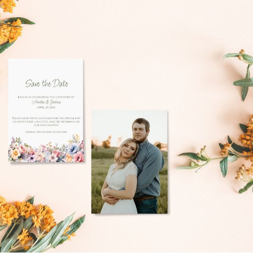 Cottagecore Colorful Wildflower Photo Save The Date