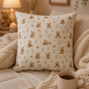 Cottagecore Coquette Ribbon Teddy Bear Kids Gift Throw Pillow