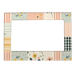 Cottagecore Coral Pastel Floral Patchwork Quilt Magnetic Frame