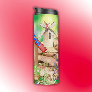 Cottagecore Cozy & Cute colorful on green   Thermal Tumbler