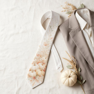 Cottagecore Cream Pumpkin Soft Pastel Thanksgiving Neck Tie