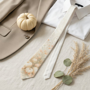 Cottagecore Cream Pumpkin Soft Pastel Thanksgiving Neck Tie