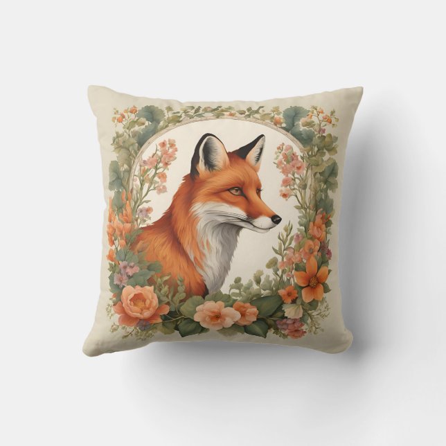 Cottagecore  Cute Fox Throw Pillow (Back)