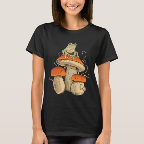 Cottagecore Cute Frog Mushroom Toad Botanical Vint T_Shirt