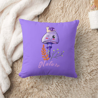 cottagecore cute mushroom and snail throw pillow