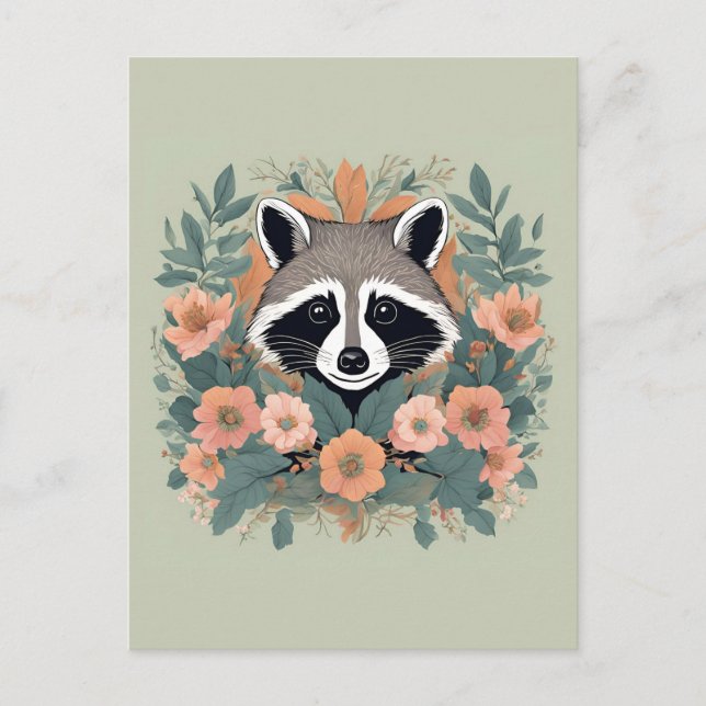 Cottagecore Cute Raccoon Postcard (Front)
