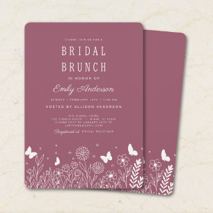 Cottagecore Deep Rosewood Floral Bridal Brunch  Invitation