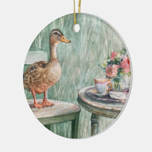 Cottagecore Duck and Teacup ornament
