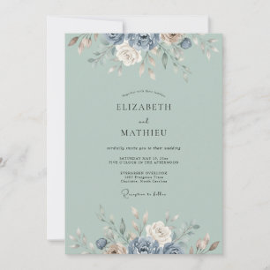 Cottagecore Dusty Aqua Peony Wedding Invitation