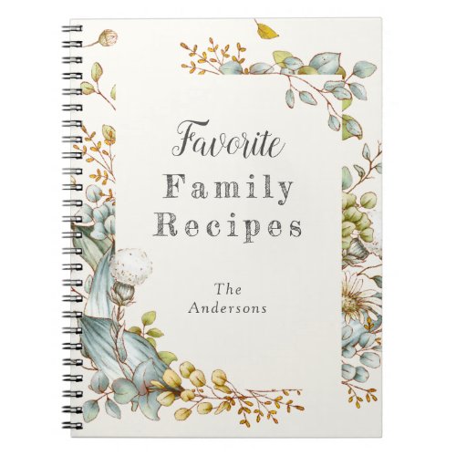 Cottagecore Dusty Blue Floral Family Recipes Book