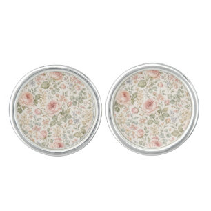 Cottagecore Dusty Rose Sage Green Floral Garden Cufflinks