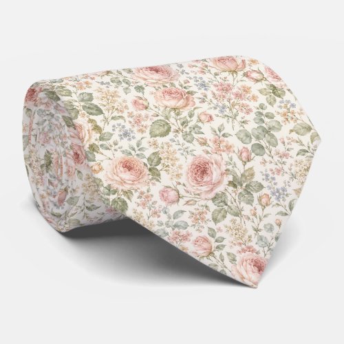 Cottagecore Dusty Rose Sage Green Floral Garden Neck Tie