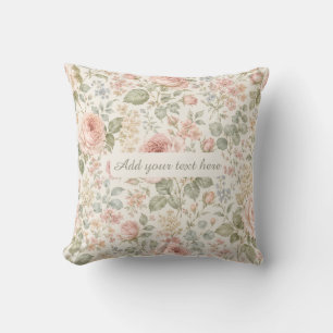 Cottagecore Dusty Rose Sage Green Floral Garden Throw Pillow