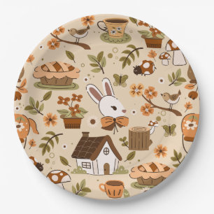 cottagecore easter bunny rabbit beige paper plates