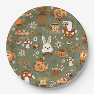 cottagecore easter bunny rabbit green paper plates