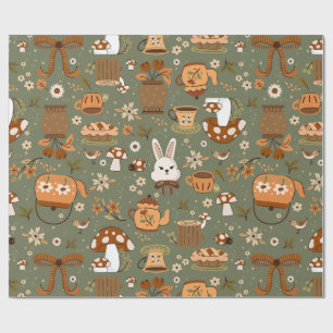 cottagecore easter bunny rabbit green wrapping paper