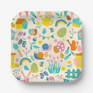 cottagecore easter snails bugs bee garden paper plates