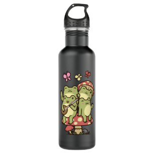 Cottagecore Esthetic Frog with banjo Mushroom Stainless Steel Water Bottle