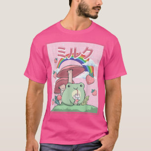Cottagecore Esthetic Kawaii Frog Drinking Japanes T-Shirt