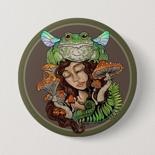 Cottagecore Fairy Frog Button (Front)