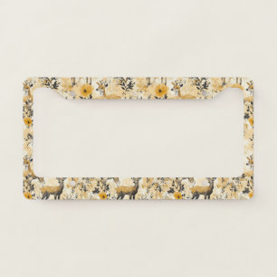 Cottagecore Fawn Floral Pattern License Plate Frame