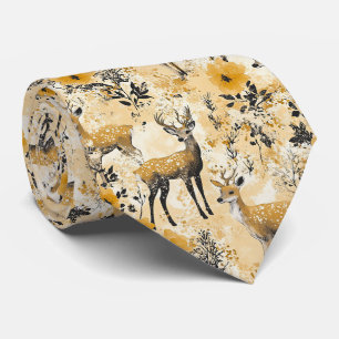 Cottagecore Fawn Floral Pattern Neck Tie