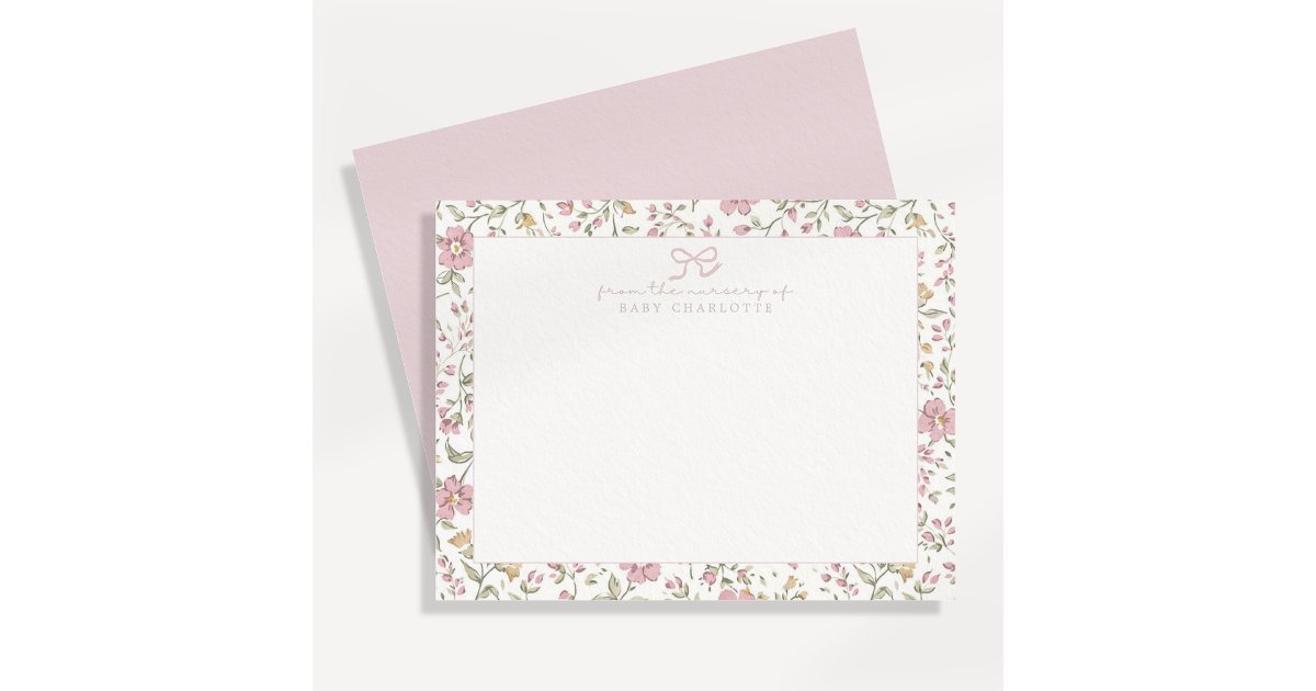 Cottagecore floral border nursery note card | Zazzle