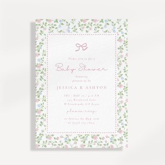 Cottagecore Floral Bow Baby Shower Invitation