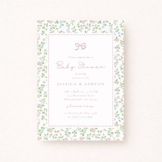 Cottagecore Floral Bow Baby Shower Invitation