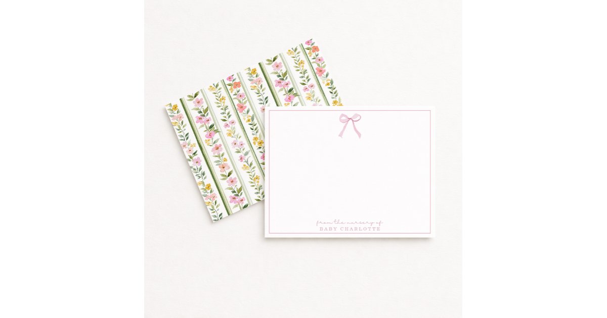 Cottagecore Floral Bow Nursery Note Card | Zazzle