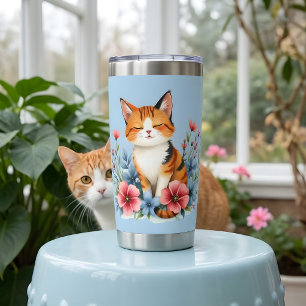 Cottagecore Floral Cat Serene Feline Botanical Insulated Tumbler