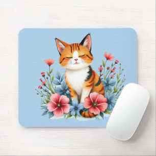 Cottagecore Floral Cat Serene Feline Botanical Mouse Pad