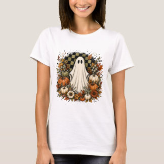 Cottagecore Floral Ghost Pumpkin T-Shirt