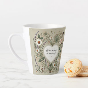 Cottagecore “Floral Heart & Bee” Latte Mug – Perso