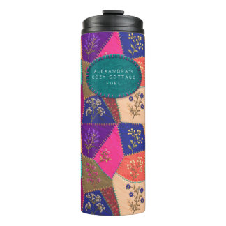 Cottagecore Floral Patchwork Quilt Embroidery Thermal Tumbler
