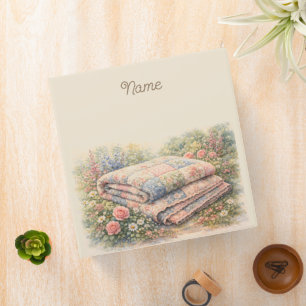 Cottagecore Floral Patchwork Quilt Watercolor 3 Ring Binder