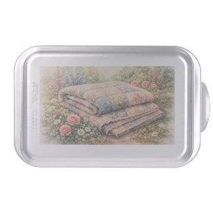 Cottagecore Floral Patchwork Quilt Watercolor Cake Pan