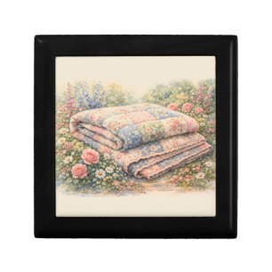 Cottagecore Floral Patchwork Quilt Watercolor Gift Box