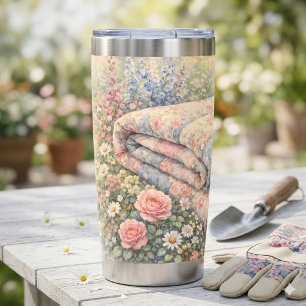 Cottagecore Floral Patchwork Quilt Watercolor Insulated Tumbler