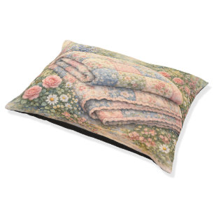 Cottagecore Floral Patchwork Quilt Watercolor Pet Bed