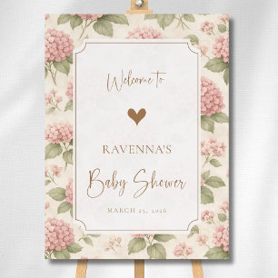 Cottagecore Floral Pink Hydrangea Gold Welcome Foam Board