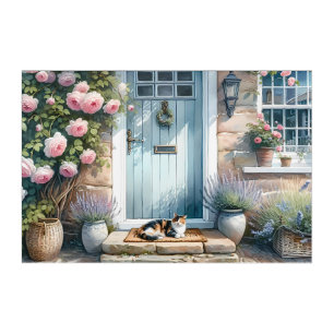 Cottagecore Floral Porch with Calico Cat Acrylic Print