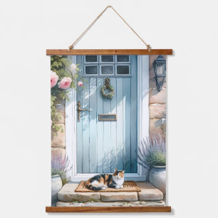 Cottagecore Floral Porch with Calico Cat Hanging Tapestry