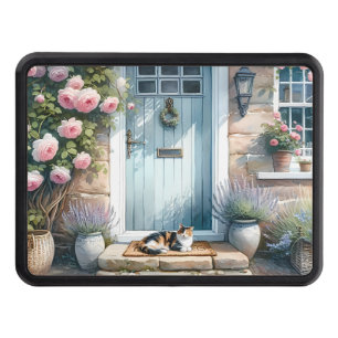 Cottagecore Floral Porch with Calico Cat Hitch Cover