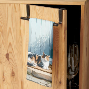 Cottagecore Floral Porch with Calico Cat Kitchen Towel