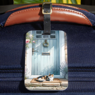 Cottagecore Floral Porch with Calico Cat Luggage Tag
