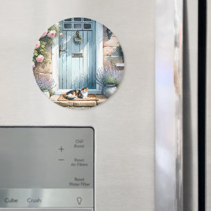 Cottagecore Floral Porch with Calico Cat Magnet
